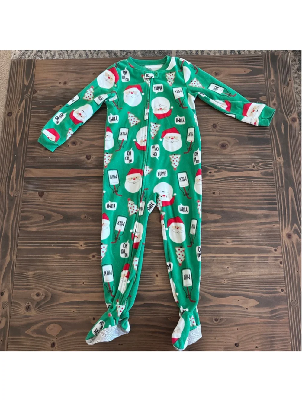 Simple Joys by Carter's Girls 4T Green Santa Fleece Footed Pajama Set